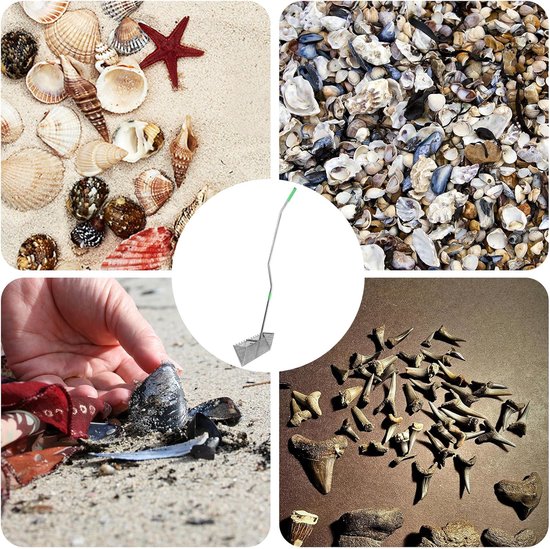 Zandvlooienhark voor op Strand, Afneembare Vlooienschep op Het Strand Scherpe Tanden Brede Mand Strandhark Duurzame Metalen Zandzeef Schep Praktische Hulpmiddelen voor Het Vinden Van — afbeelding 5