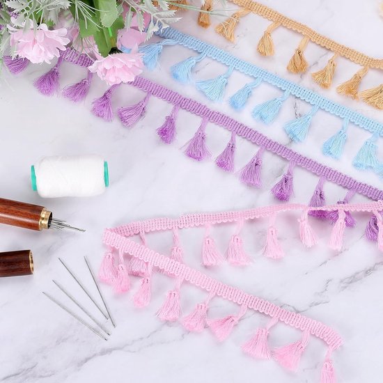 10 yards kwastjes, franjes, 4,5 cm kwastjes, franjes, kanten afwerkingsband, naaien, franjes, voor naaiwerk, woondecoratie, kleding, beddengoed, gordijnen, beige — afbeelding 3