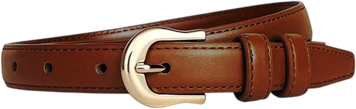 Damesriem van echt leer met vergulde gesp voor jeans, kostuumbroeken en zakelijke outfits, 1,8 cm brede leren riem