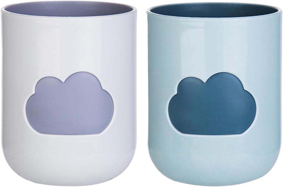 bekers, 2-delig, tandenborstel- en mondspoelbekers, reisdesign met wolkenmotief, ideaal voor picknick, feestjes in de open lucht en thuis
