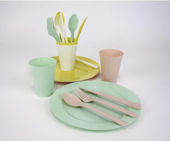 20-delige picknickset - borden, bestek, glazen - 20-delige herbruikbare campingset van pvc, veelzijdig, compleet — afbeelding 3