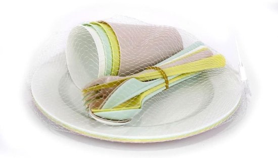 20-delige picknickset - borden, bestek, glazen - 20-delige herbruikbare campingset van pvc, veelzijdig, compleet — afbeelding 4