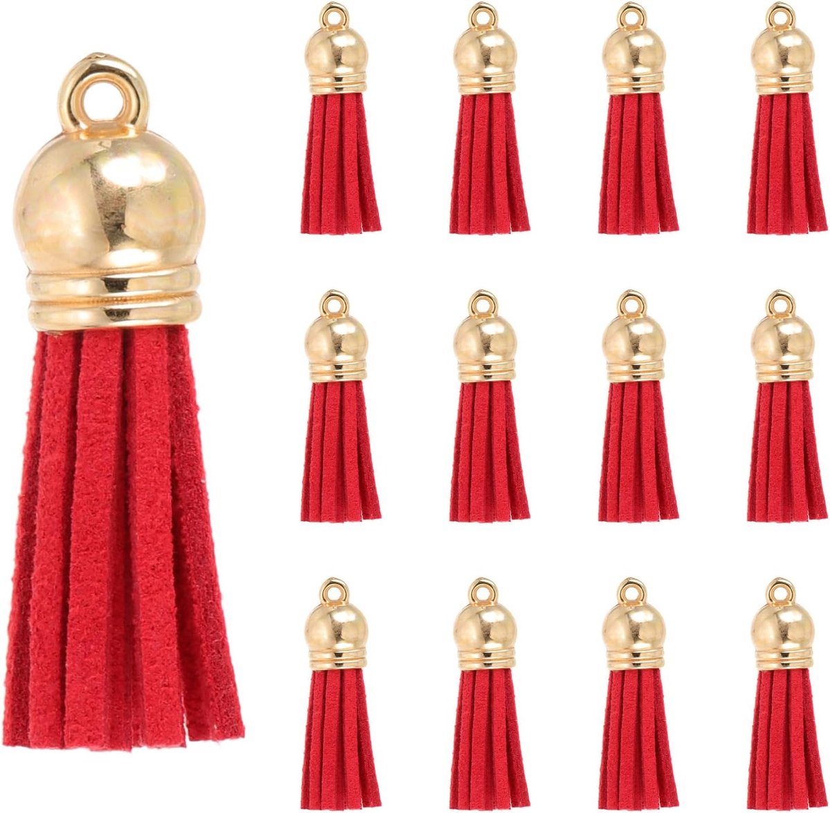 Kwastjes, 30 stuks kunstleer suède kwastje sleutelhanger charme bulk met gouden dop voor doe-het-zelf ambachtelijke decor handtassen armbanden sieraden maken sleutelhanger