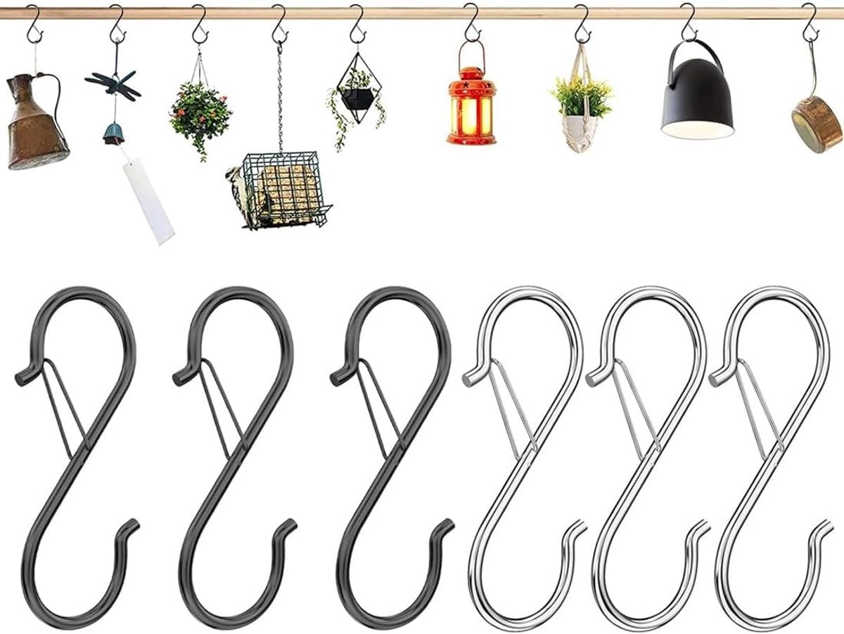 S-haken van roestvrij staal met veiligheidsgesp, S-haak, robuuste metalen haak voor het ophangen van kopjes, kast, kleding, keukenpotten en kommen