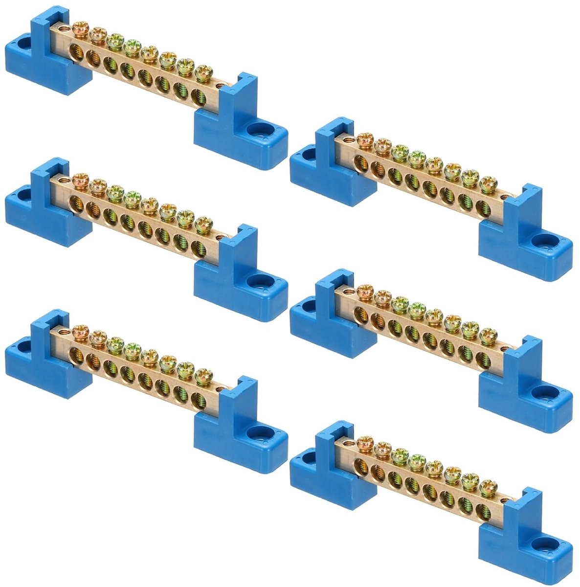 6 stuks Ground Bus Bar Terminal Grounding Bar Messing 8 Posities Grounding Bars Blok voor Elektrische Box, Blauw