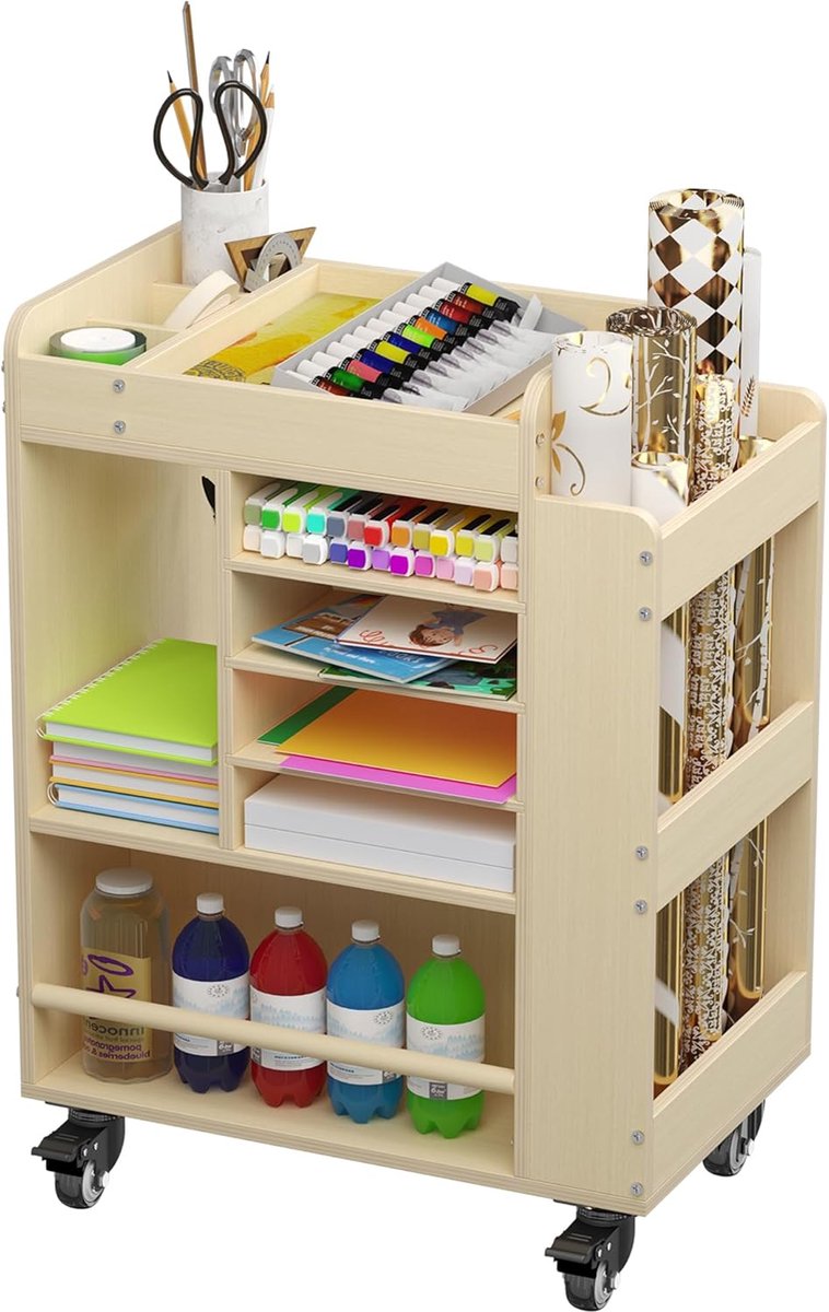 uyoyous Kunstkar Rolling Wood, Kunst en Ambacht levering organisator, multifunctionele opbergkast Crafts
