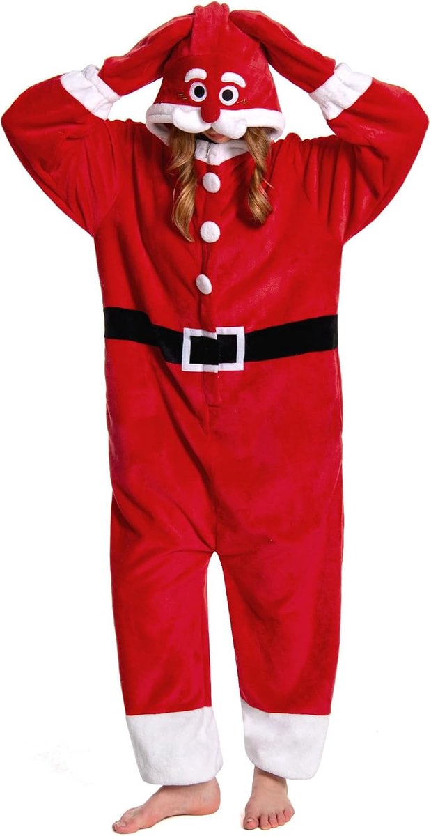Volwassenen Onesie Kerstman, Zachte Fleece Unisex Slipjas voor Carnaval, Kerst, Halloween