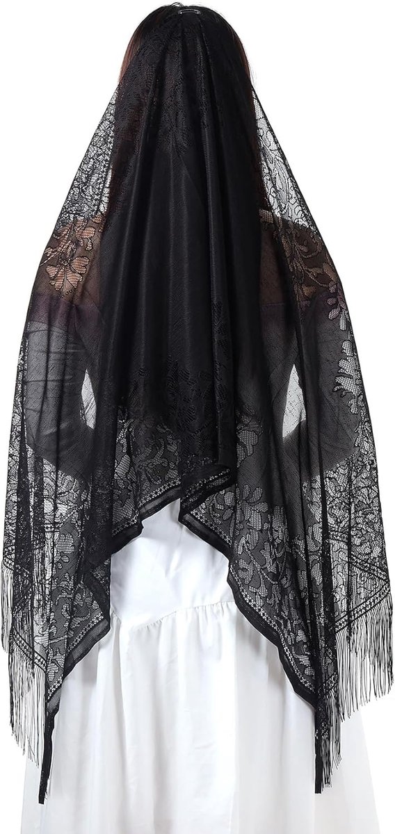 Kanten sjaal voor dames, bloemen, kanten sjaal met kwastjes, elegante driehoekige Mantilla Sacrves voor feest
