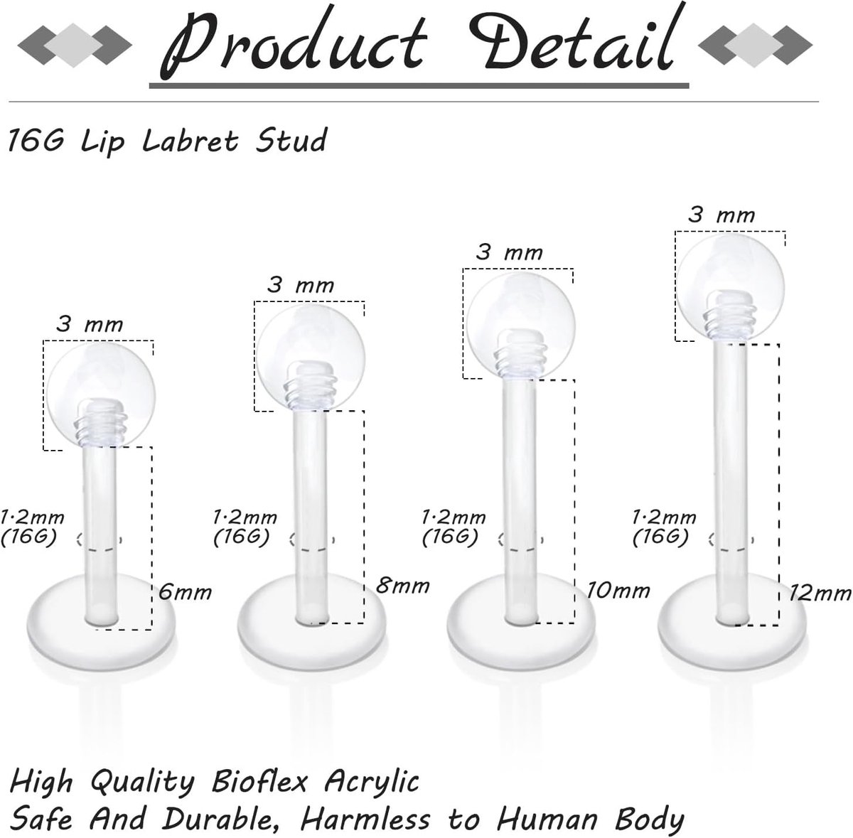Retainers Clear Fleixbel Lip Piercing Lip Piercing 6-12mm