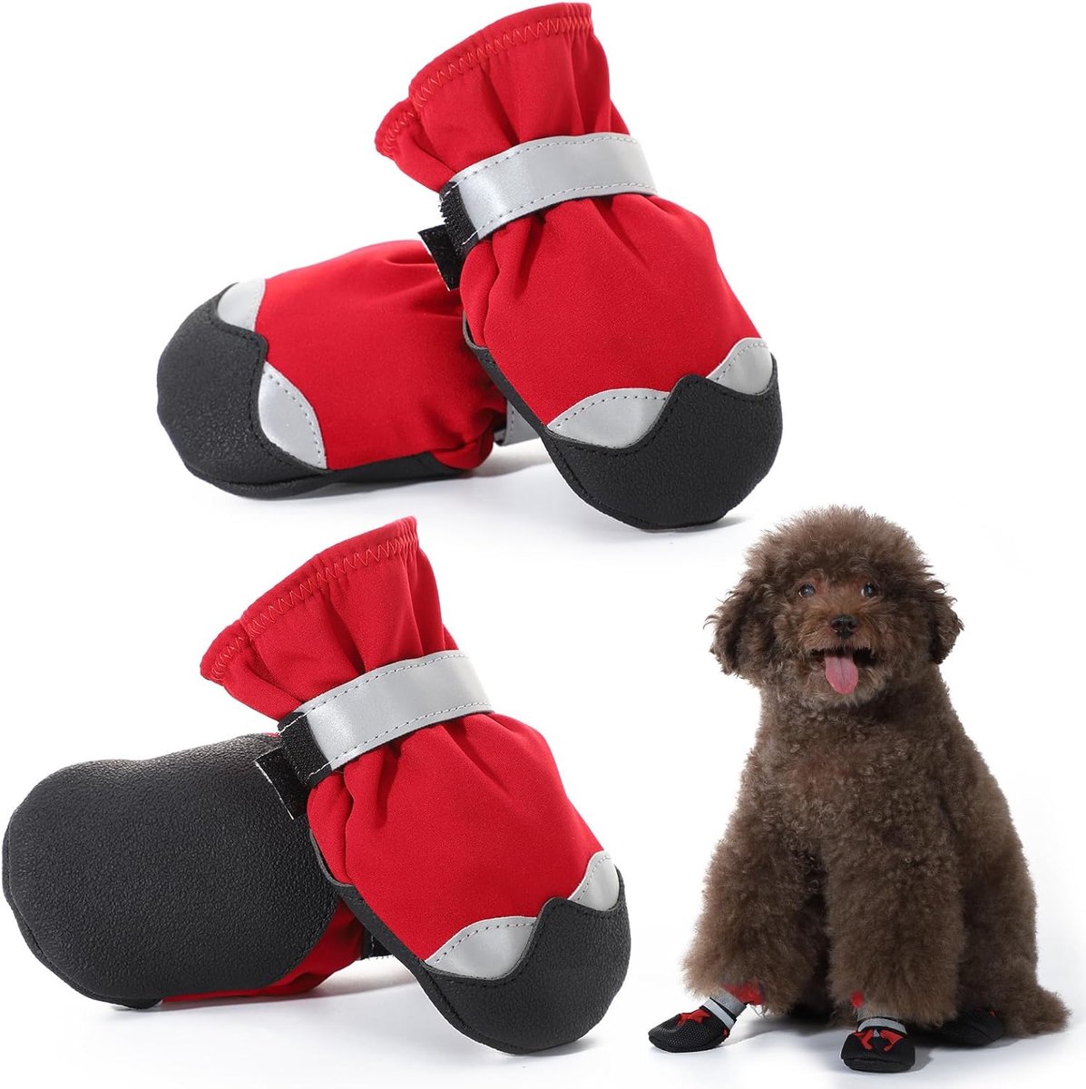 Set van 4 regenlaarzen voor honden, waterdichte winterbescherming voor poten voor kleine, middelgrote en grote honden, robuuste antislipzool en verstelbare riemen