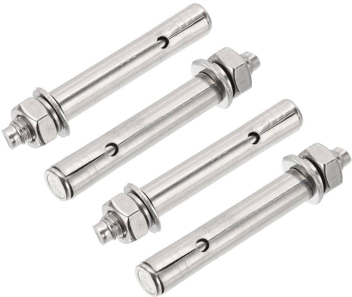 M10 x 90 mm 304 roestvrijstalen expansiebouten, 4 stuks externe zeskantige expansieschroef bouthuls verlengd voor beton gipsplaatconstructieprojecten, zilver
