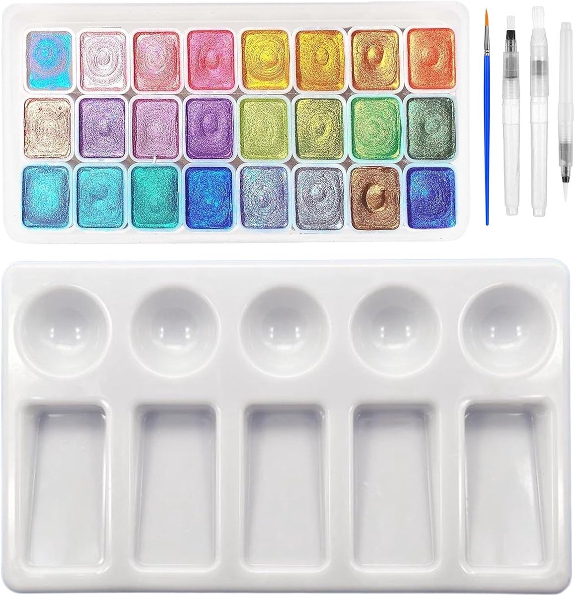 Verf, metallic aquarelset, glitter waterverf, gratis penseel en palet, voor beginners en professionals