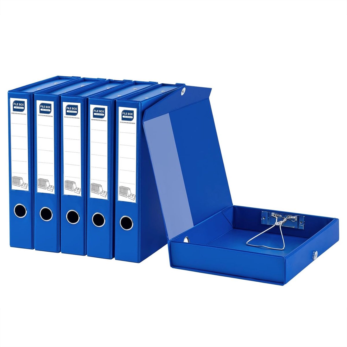 Box Bestanden, 6 Pack Opvouwbare Doos Bestand, 50mm Ruggengraat, Blauw | A4 archiefdozen met magnetische sluiting en clip, bestandsdocumentenorganizer voor kantoor school