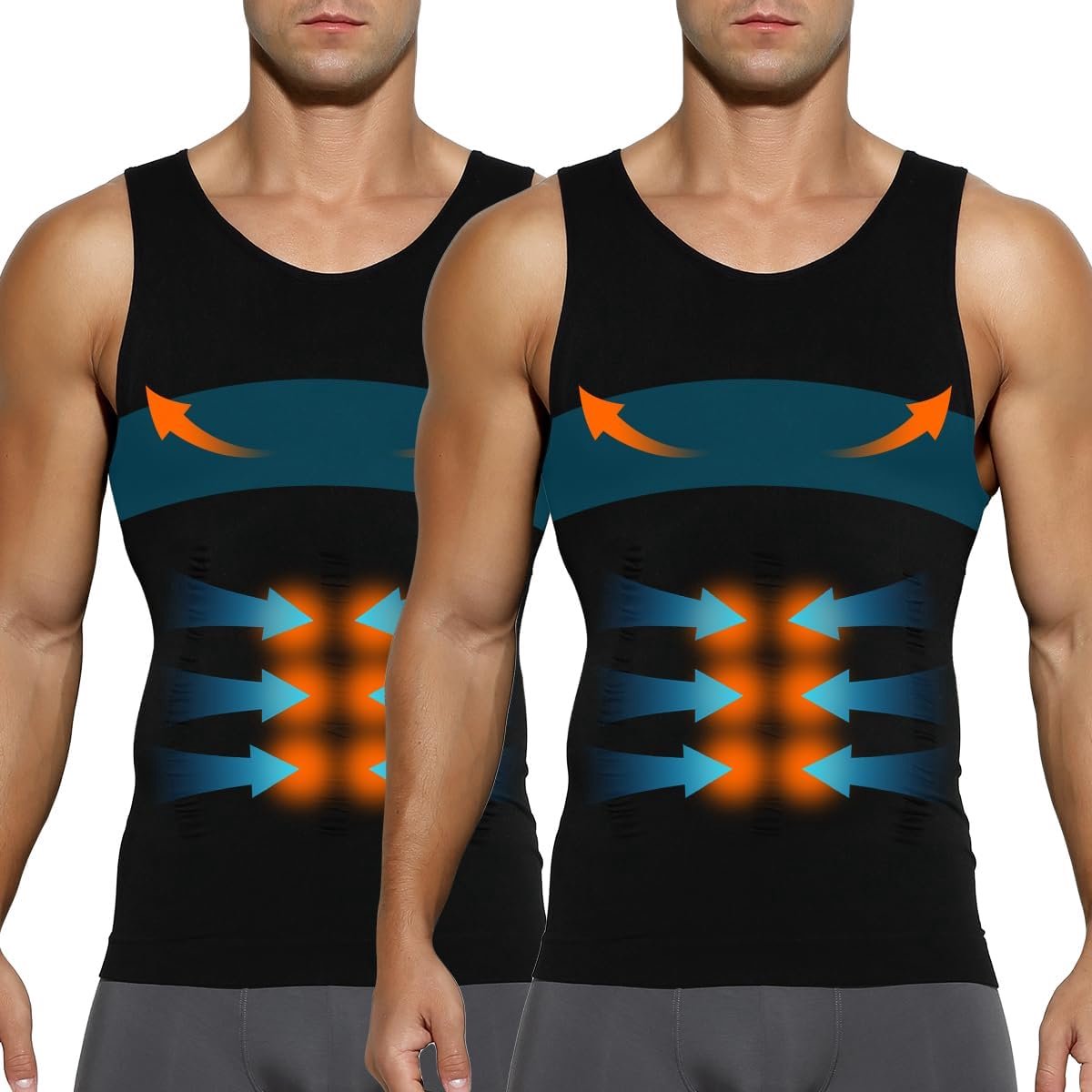 Kevin Shapewear compressieshirt voor heren, buikweg, onderhemd, tanktop, verpakking van 2 stuks