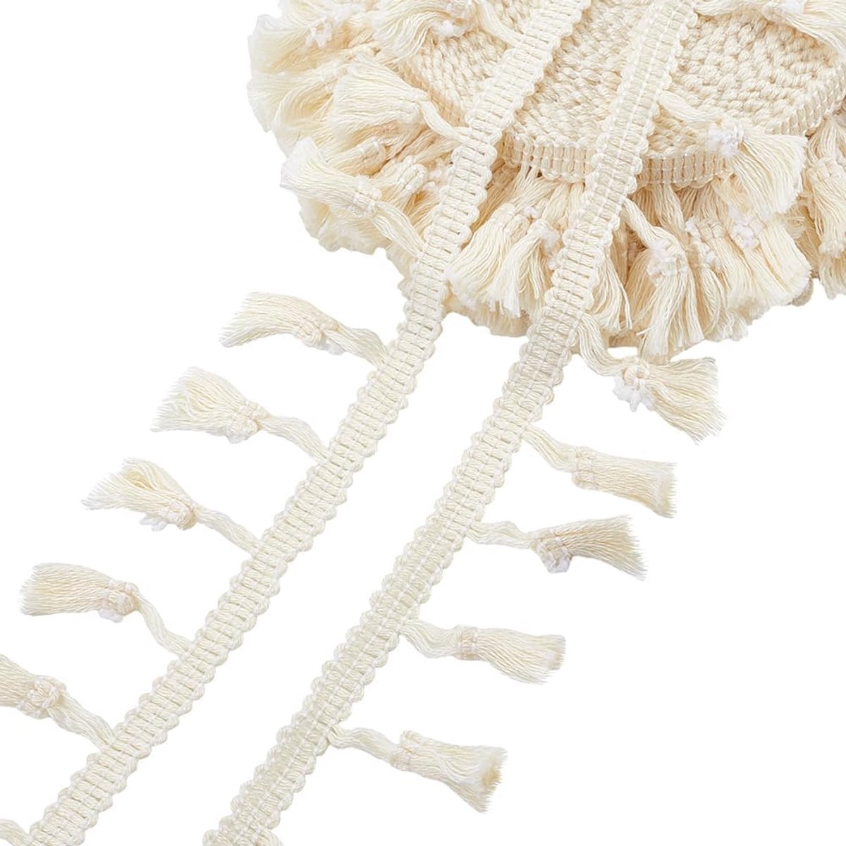 PandaHall 10 meter katoenen kwastje franje trim beige kant franje trim, 4,5 cm Boho kwastje lint naaien stof kant voor gordijn kleding huisdecor DIY knutselen