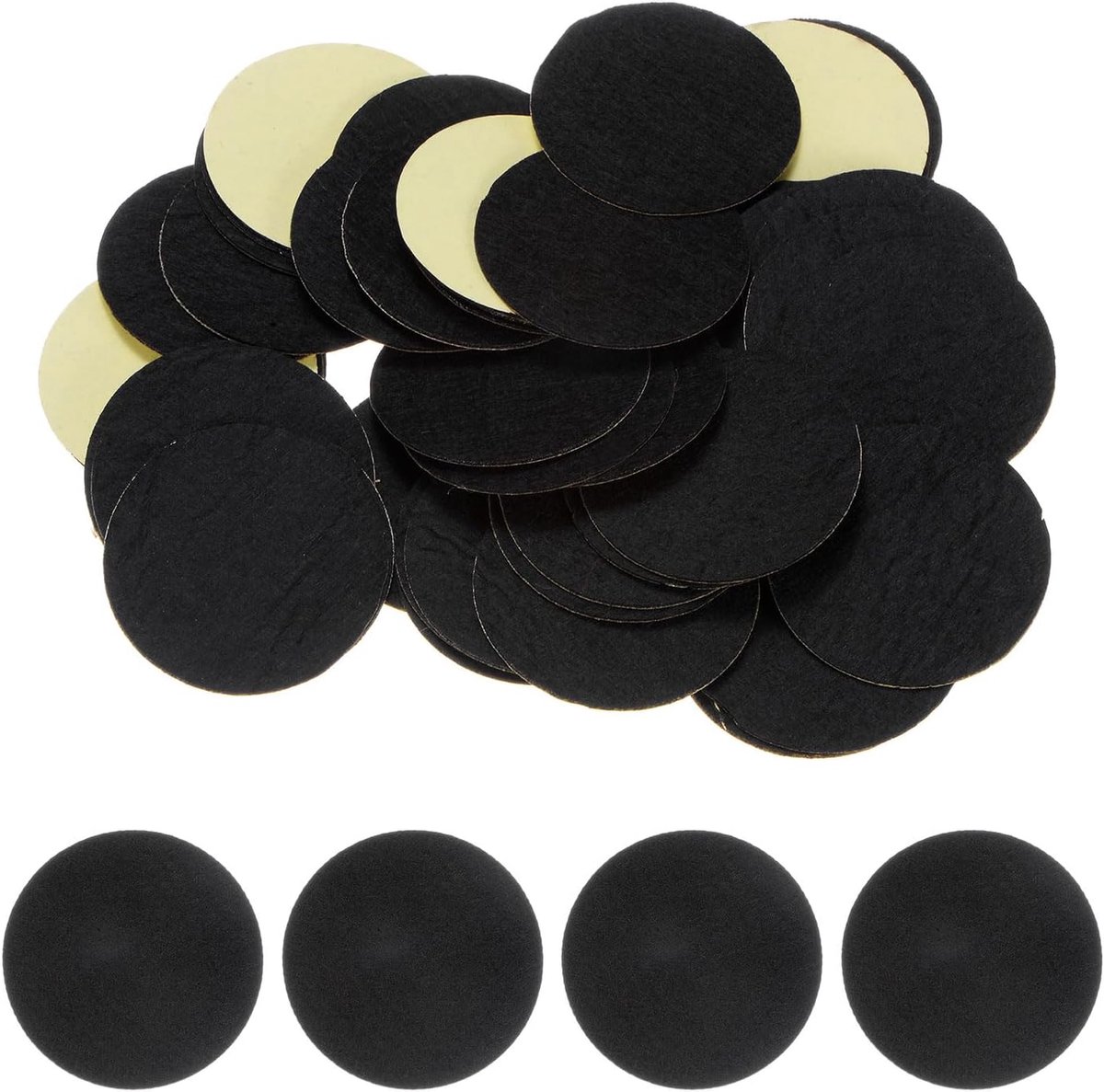 48 stuks ronde zelfklevende viltcirkels, 50 mm, voorgesneden viltstickers van vliesstof voor doe-het-zelf naai- en knutselprojecten, zwart