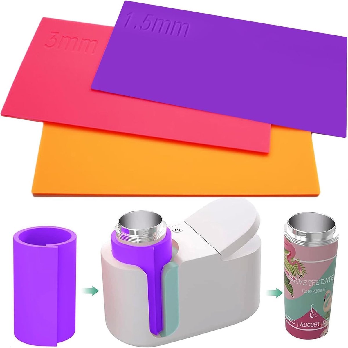 Set van 3 siliconen hulzen voor sublimatie, siliconen enveloppen, 3-laags, compatibel met bekerpers, blanco sublimatiebekers