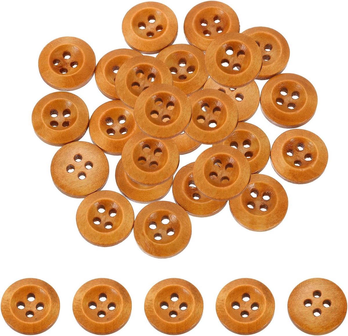 Knopen, 12,5 mm (1/2") 4 gaten ronde houten naaiknopen handwerk voor naaien, doe-het-zelf handwerk, kleding, lichtbruin