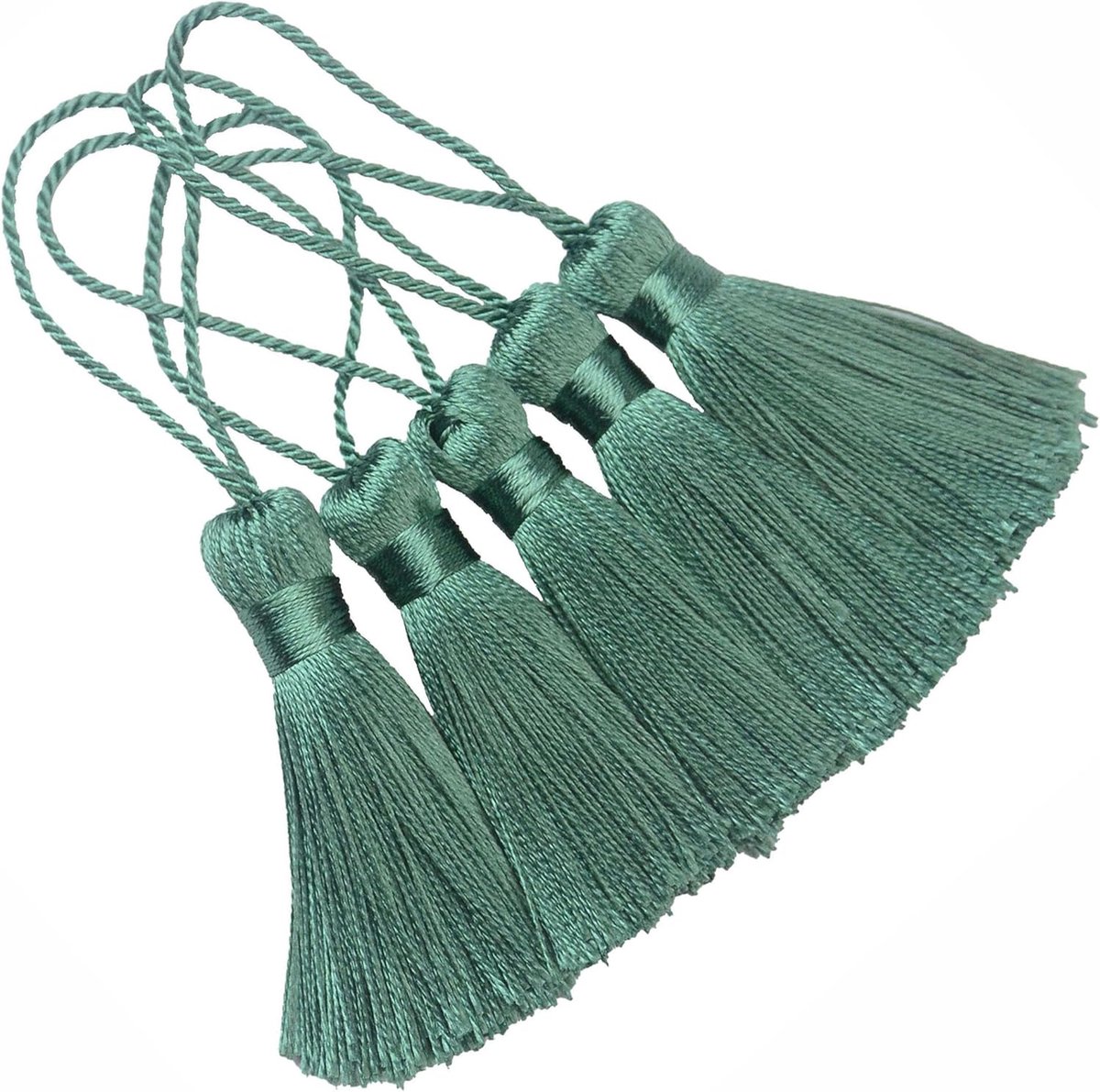 20 stuks 4,3 inch handgemaakte zijdeachtige floss mini kleine knutselkwastjes met 2-inch koordlus en kleine Chinese knoop voor oorbellen, souvenir, bladwijzers, DIY knutselaccessoire (Peacock