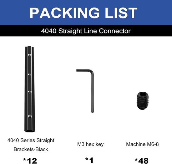 12 stuks 4040 Rechte Lijn Binnenconnector Hoekbeugel Verbindingsplaat Zwart 40x40 Hardware T-sleuf Accessoires V-sleuf met Schroeven voor 3D-printer Accessoires 40x40 Aluminium Profiel — afbeelding 2