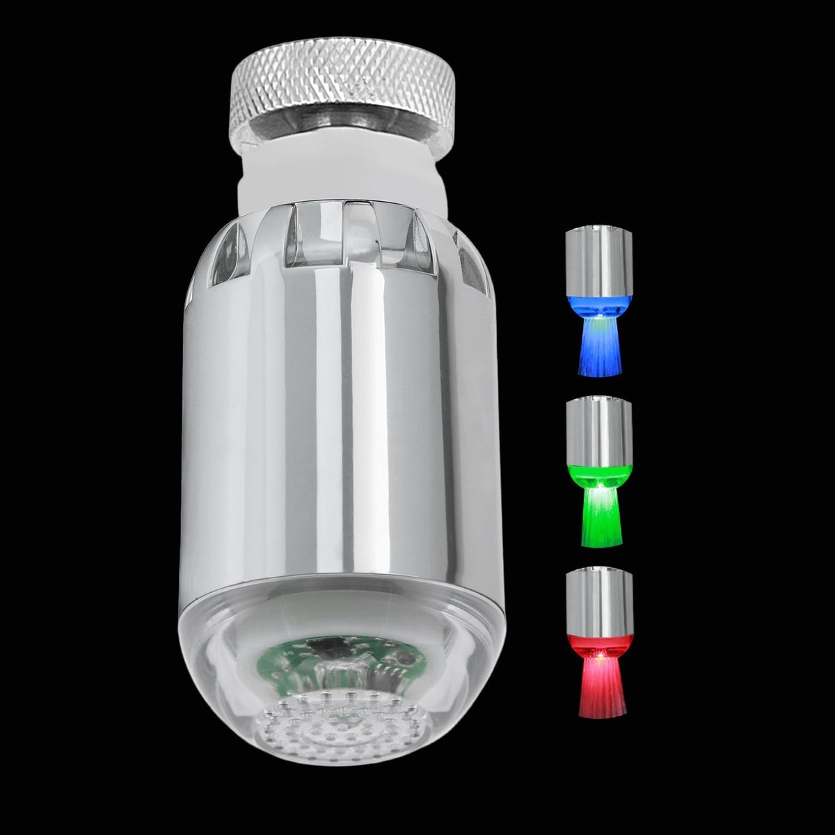 opzetstuk LED, opzetstuk voor waterkraan keuken, 3 kleuren veranderen met temperatuur, led-douchekop draaibaar, M22/M24