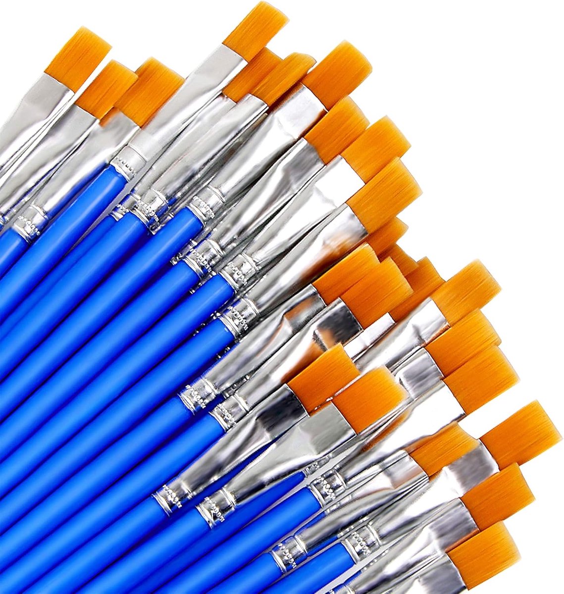 30 stuks penseelset, blauwe nylon platte penselen 15mm x 17cm, kleine kunstenaarspenselen voor aquarel, olieverf, lichaam, gezicht, rots, canvas, perfect voor schilderliefhebbers, kinderen en tekenen