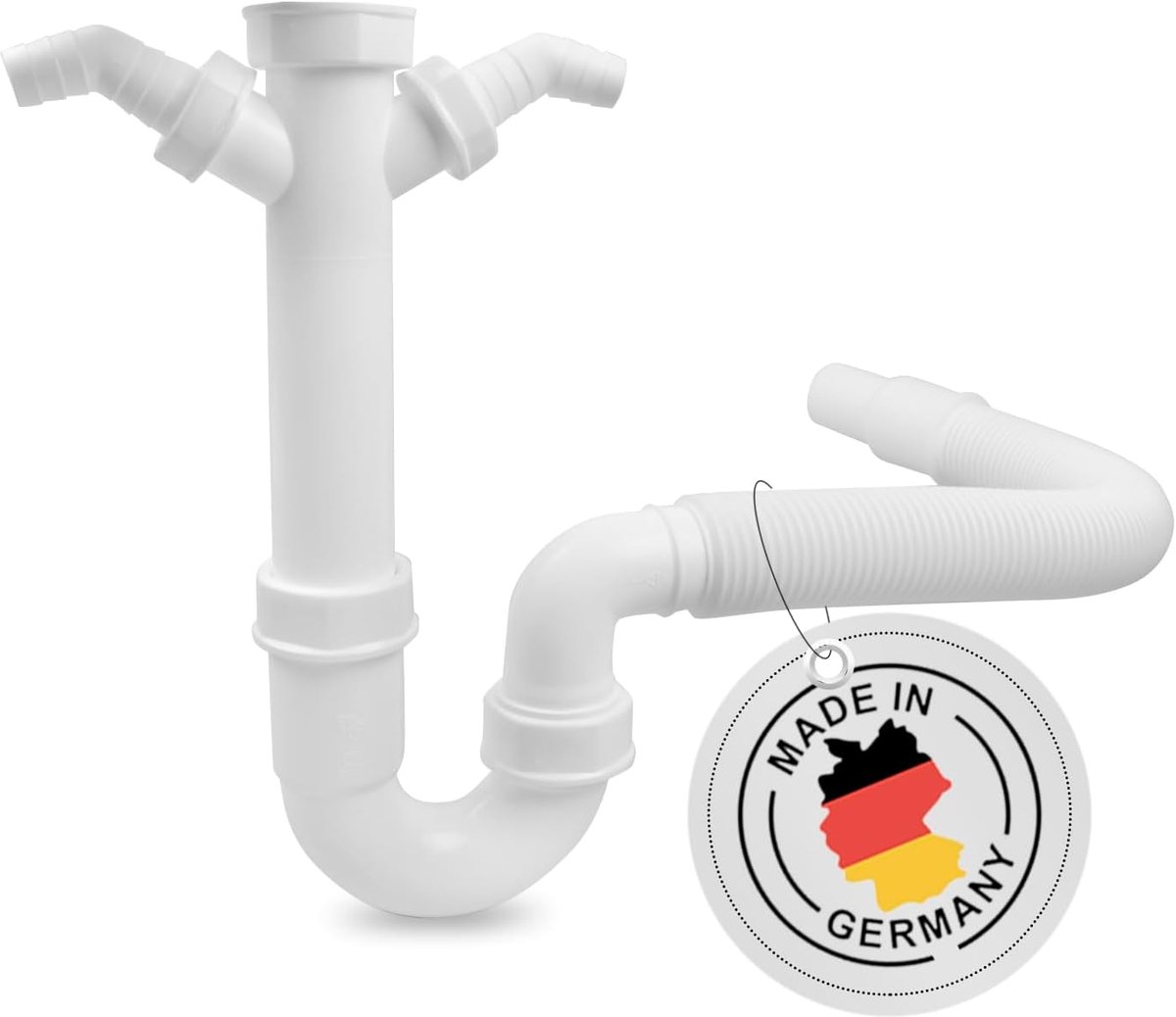 Flexibele buissifon 1 1/2", 2 sifon-apparaataansluitingen 1", voor keukenspoelbak, vaatwasser en wasmachine