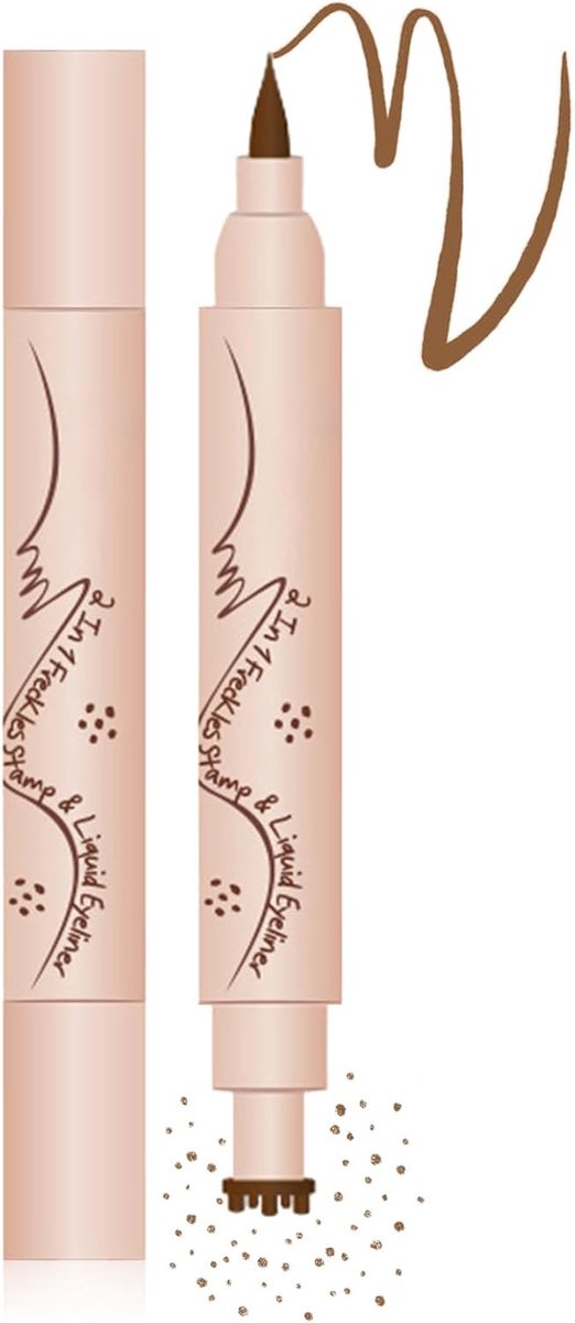 Pen & Eyeliner 2-in-1, natuurlijk uitziende sproeten stift met sponspunt, waterdicht en duurzaam, make-upstift voor gezicht en ogen (#02 medium)
