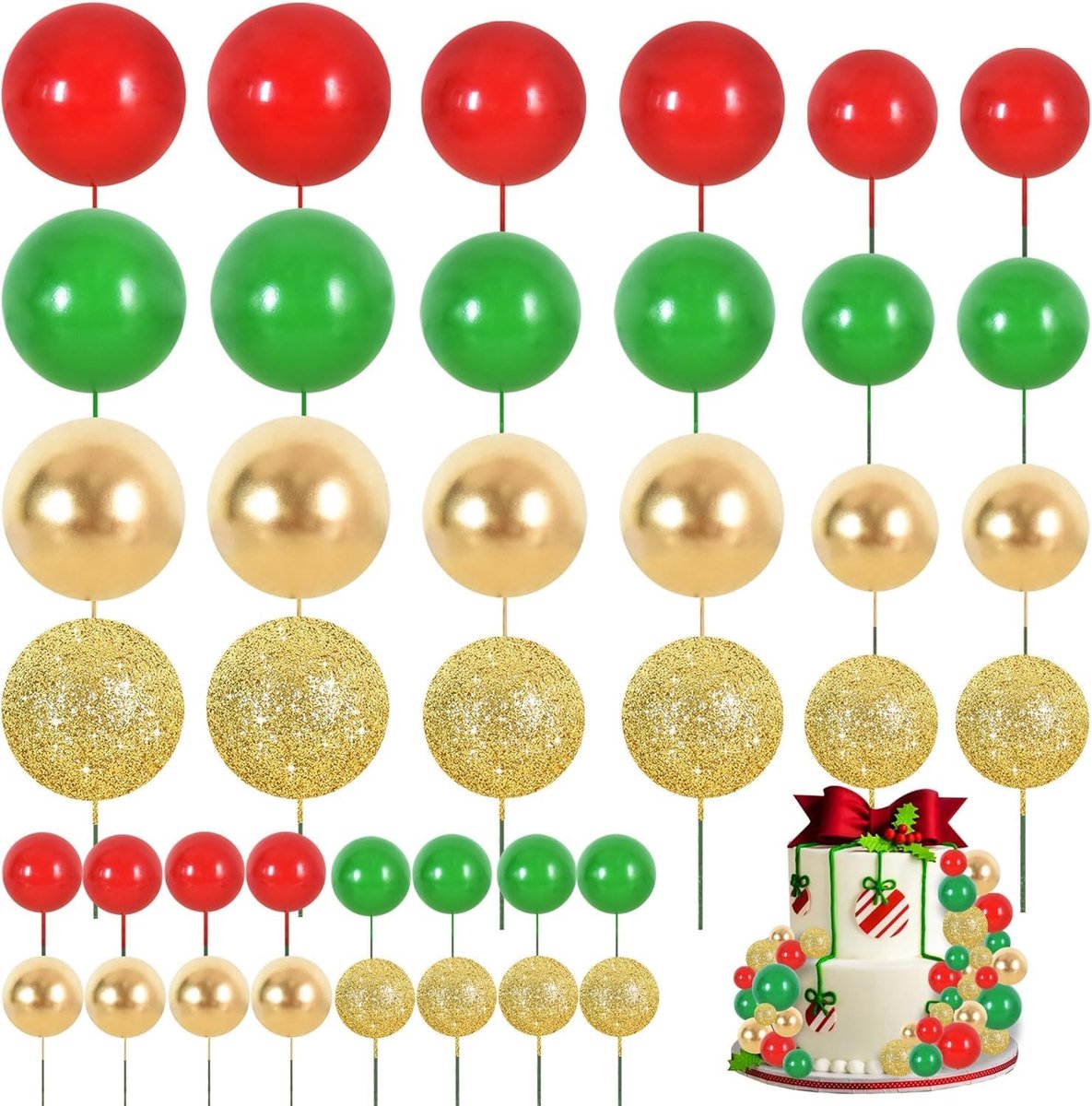 40 stuks bolvormige taartversieringen, inzetstukken, taartdecoraties, schuimrubberen bollen, taartdecoratie, DIY-taartdecoratie voor verjaardag, bakken, babyfeestje, jubileum en huwelijksfeest