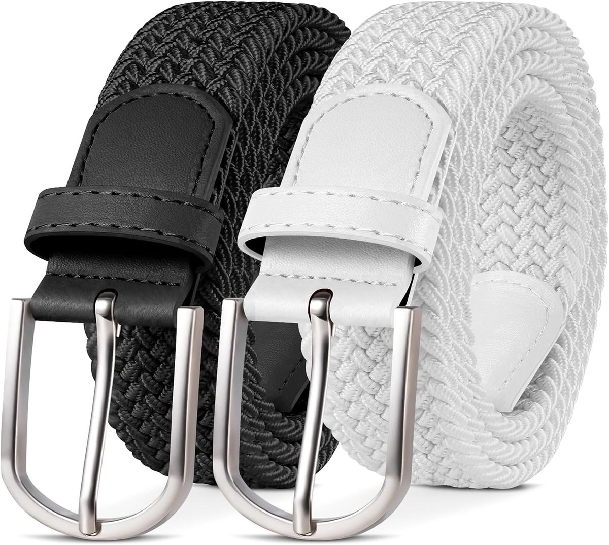 2-pack elastische riem, stoffen gevlochten riem voor dames en heren 33 mm breed, maten 90–140 cm