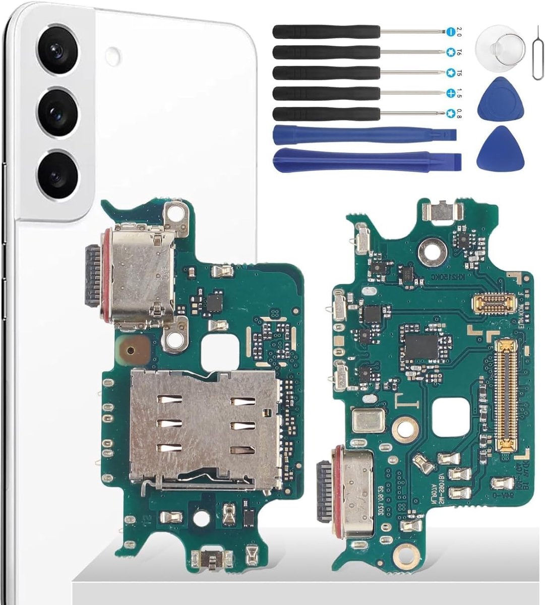 Oplaadaansluiting voor Samsung Galaxy S22 5G SM-S901B, SM-S901B/DS Dock Connector Port Charger Oplaadpoort Microfoon Audio Jack Flex-kabel + installatiegereedschap