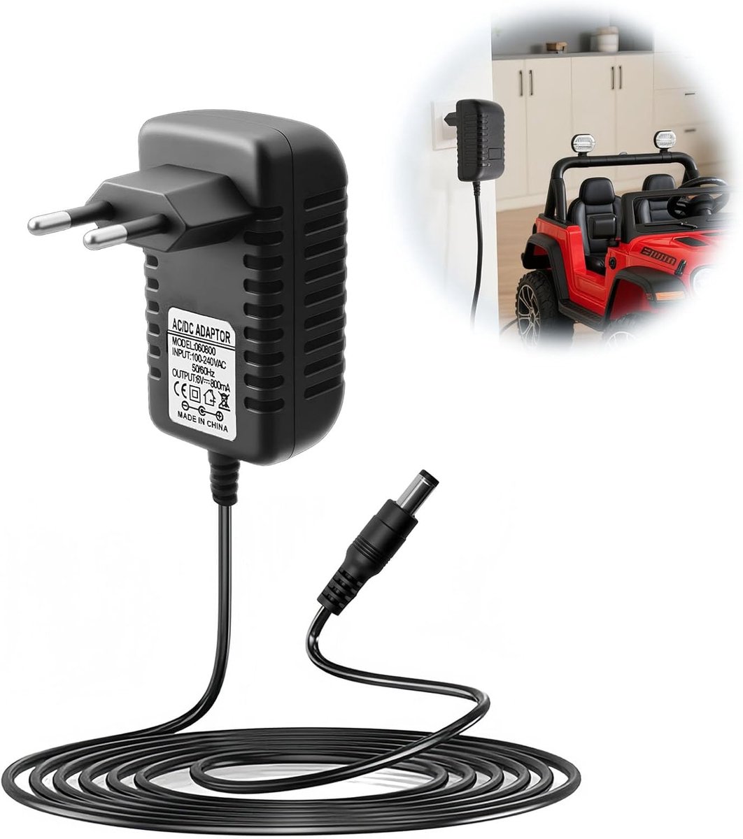 Elektrische Kinderauto Oplader, Universel Compatibel met SUV's, ATV's, Motorfietsen, Auto's, Elektrische Voertuigen, Accessoires, 5,5 mm x 2,1 mm
