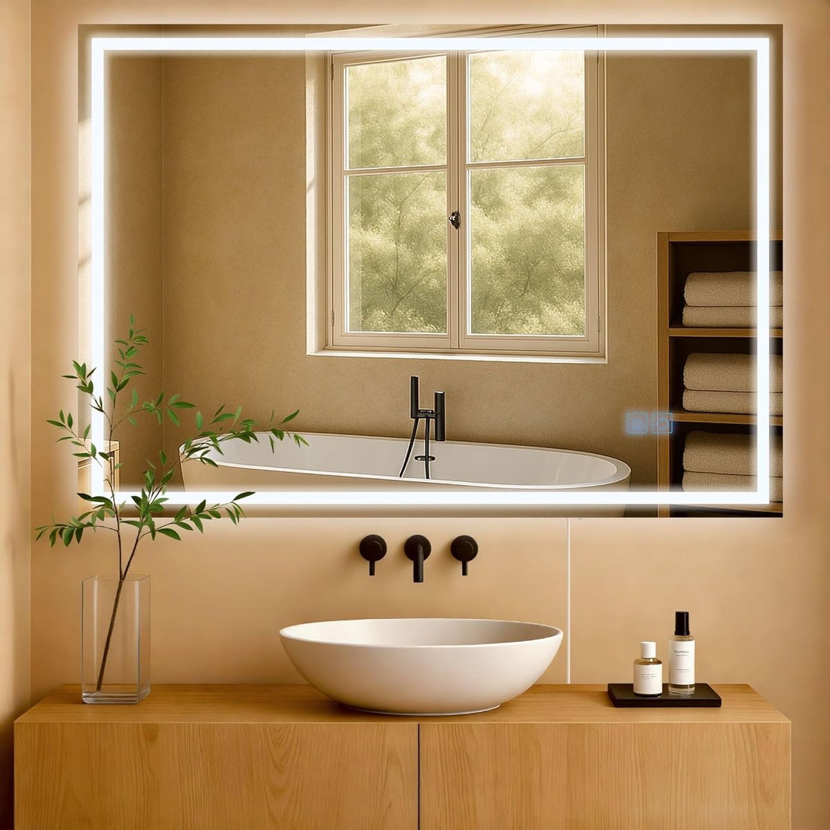 Jaffrey badkamerspiegel - met verlichting dimbaar- met verwarming - wandspiegel - horizontaal en verticaal - anti-condens -, Maat:70x100 cm
