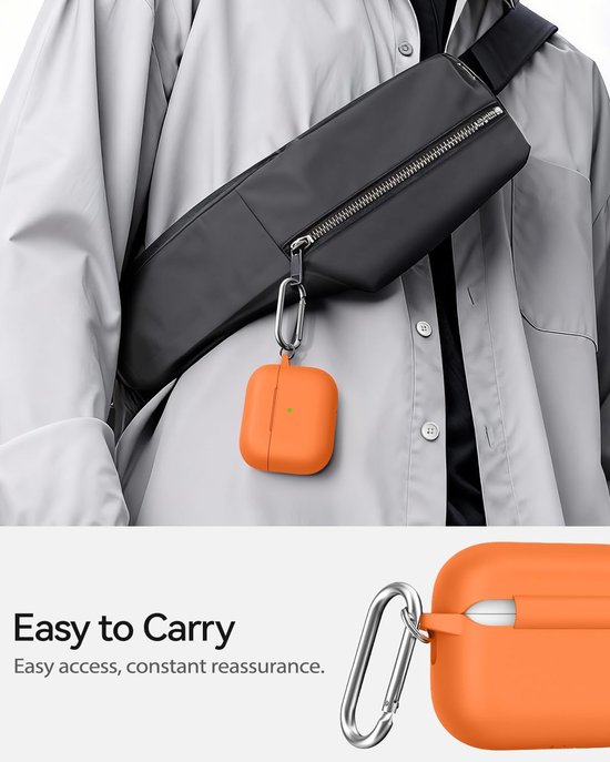 Siliconen voor AirPods Pro 3 Hoes, A7-Orange - Zacht, licht, antislip, krasbestendig, bedraad/draadloos laden. Reinigingspen + sleutelhanger. — afbeelding 4