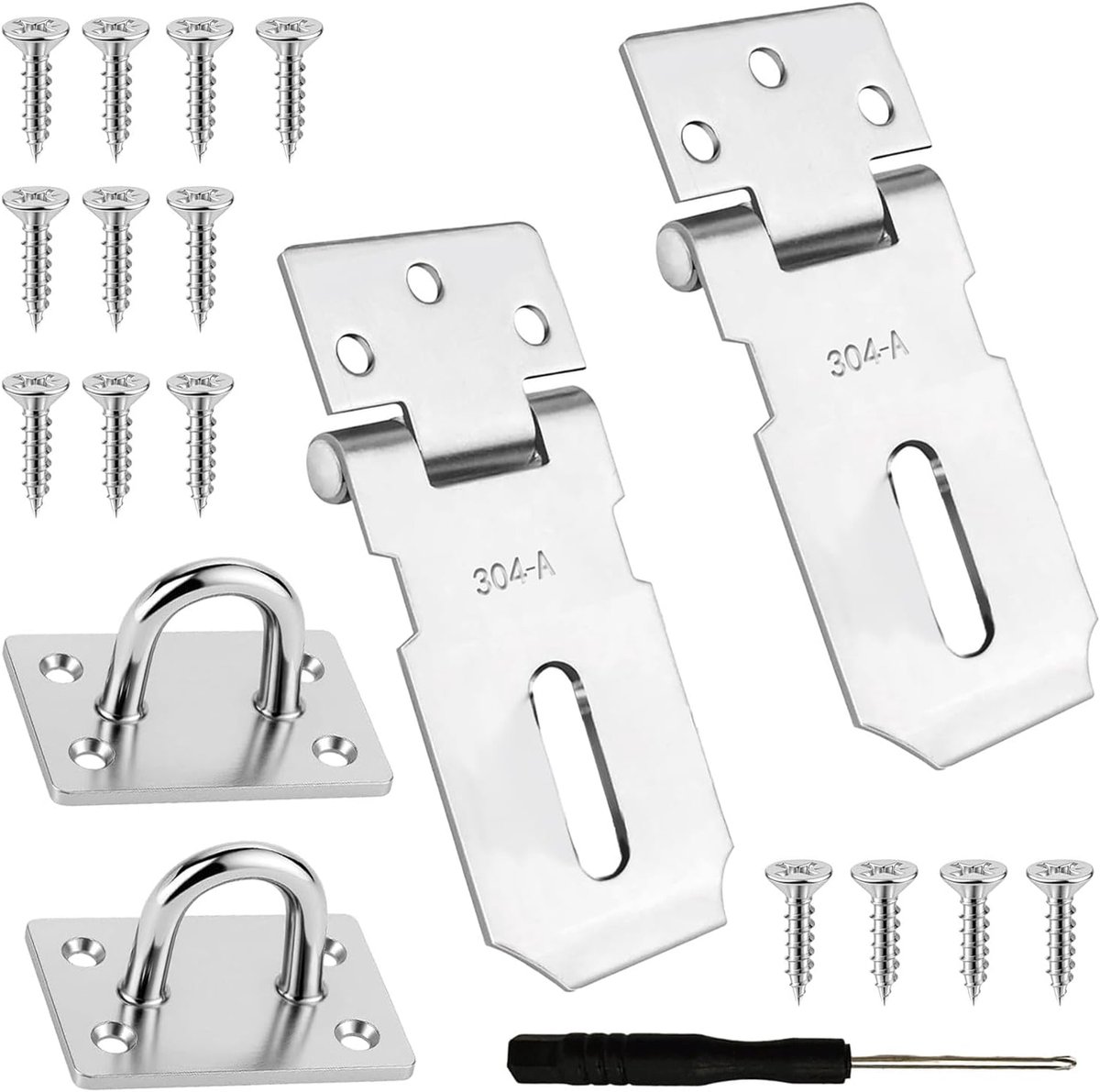 2 stuks roestvrijstalen hangslotvergrendeling, veiligheidsslotvergrendeling, zwaar belastbare poortnietjes voor externe deuren, schuurdeur, hek, raam, kast, huisdierkooi, krat, zilver (7,5 cm