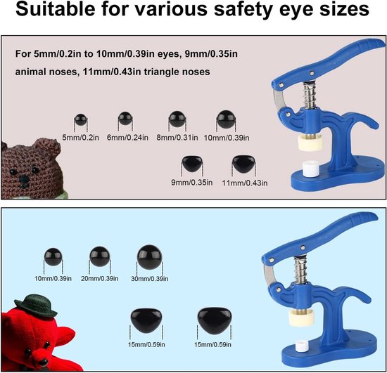 Veiligheidsoog Gereedschap voor Amigurumi Haken & Knuffeldieren, 5-45mm Haakogen Hulpgereedschap met Adapters voor Grote Speciale Veiligheidsoog Maakbenodigdheden (Blauw) — afbeelding 4