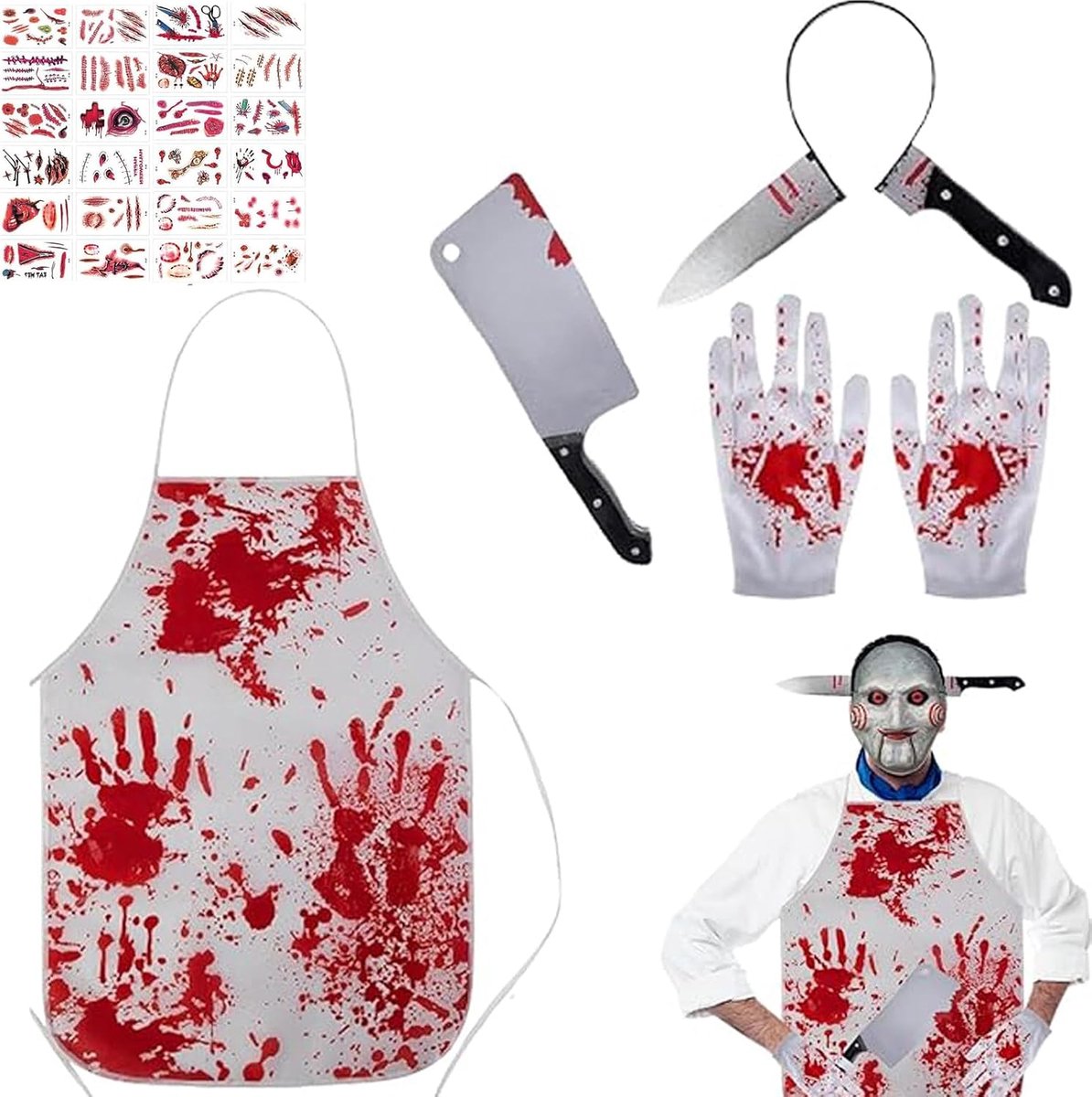 schort, bslagerkostuum, Halloween, bloedige slagerkostuum, Halloweenkostuum, slager met bloedige schort, voor mannen en vrouwen