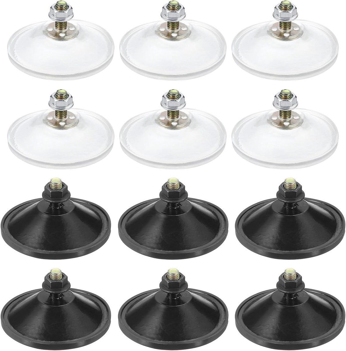 Zuignappen 55mm/2.2", 12 Pack Extra Sterke Zelfklevende Zuighouder M6 Schroef Zwart/Clear PVC Sucker Pads voor Muurdeur Glas Venster Auto