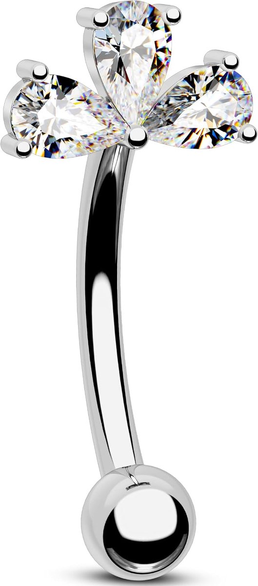 16G Gouden Bloem Curved Barbell Piercing Chirurgisch Staal 316L Helder CZ Kraakbeen Oorpiercing 8 mm Eyebrow Ring Helix Earring voor Dames