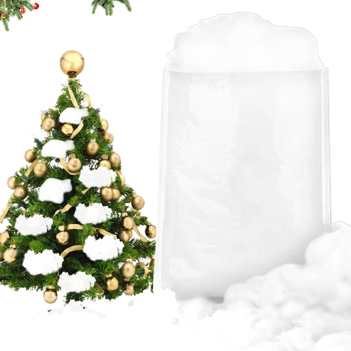 Wattendecoratie voor Kerstmis, 160 g, kunstsneeuwwatten, sneeuwwatten voor Kerstmis, katoenen pluizige sneeuwvezel, watten, decoratie, sneeuw, binnen, nep sneeuw, voor open haard, tafels