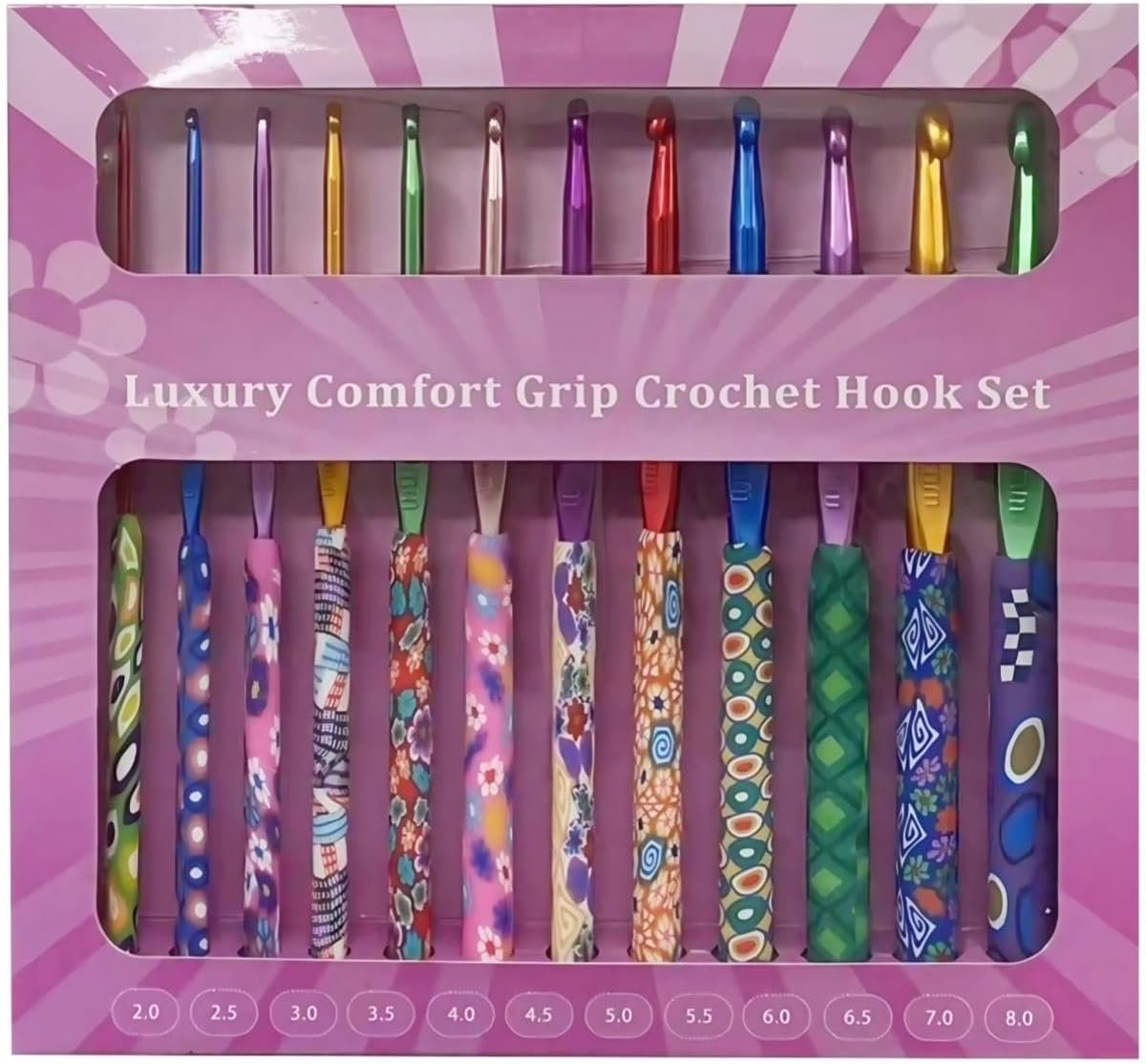 Haaknaaldenset met ergonomisch design en comfortabele grip (2-8 mm), patchwork patroon