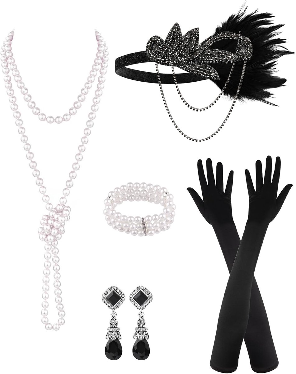 6-delige set 1920s flapper accessoires voor vrouwen, Great Gatsby flapper accessoires mode brullende 20s kostuum voor vrouwen