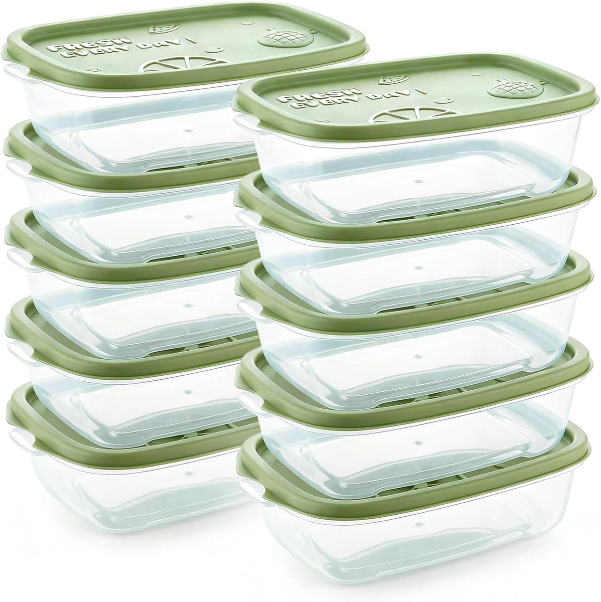 10 stuks maaltijdbereidingscontainer set met deksel - 500 ml per plastic voedselcontainer luchtdichte doos rechthoek lekvrije PP voedselvoorbereiding opslagsets herbruikbaar voor magnetron vriezer