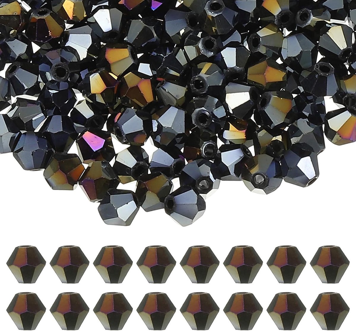 Kralen, 400 stuks glazen facetgeslepen bicone kralen, losse afstandskralen voor het maken van sieraden, armband, ketting, oorbellen, windgong ambacht, donkerzwart
