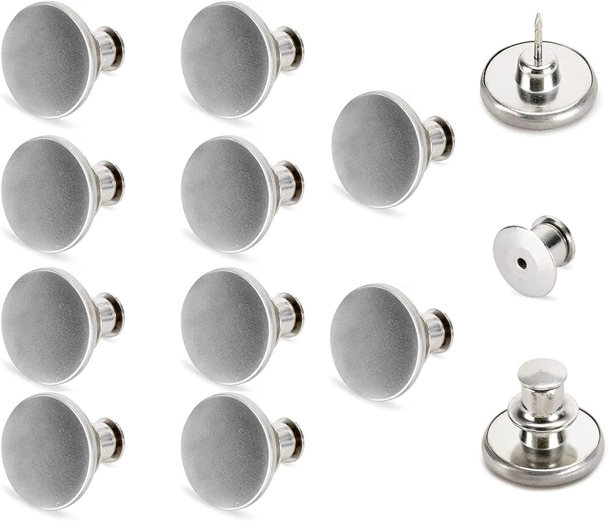10 sets 17 mm vervangende jeansknoppen broek, afneembare en verwijderbare jeansknoppinnen, geen naai, instant knop voor broeken, mode, jeans, schommel, knutselen, doe-het-zelf (zilver)