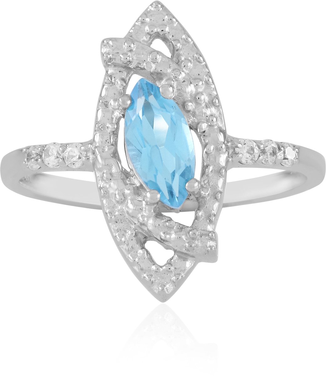 Cavill - Zilveren ring - 925 sterling zilver - Zwitserse blauwe topaas 0,54 ct (marquise geslepen) - Zirkonia pave9 - Elegante sieraden