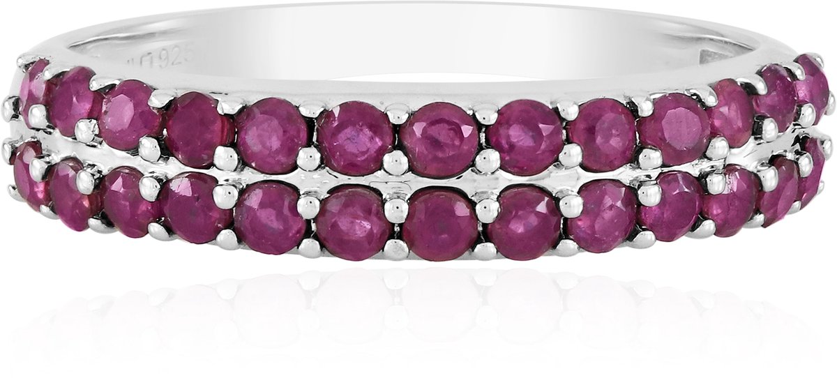Cavill - Luxe Zilveren Ring - 925 Sterling Zilver - 26 Madagaskar Robijnen 1,078 ct - Ronde Robijnen Ring - Elegante Dames Sierring
