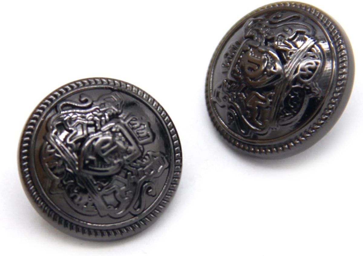 Knopen met kant mesh-oppervlak en logo, knopen met gesp voor jas, gun zwart, 25 mm