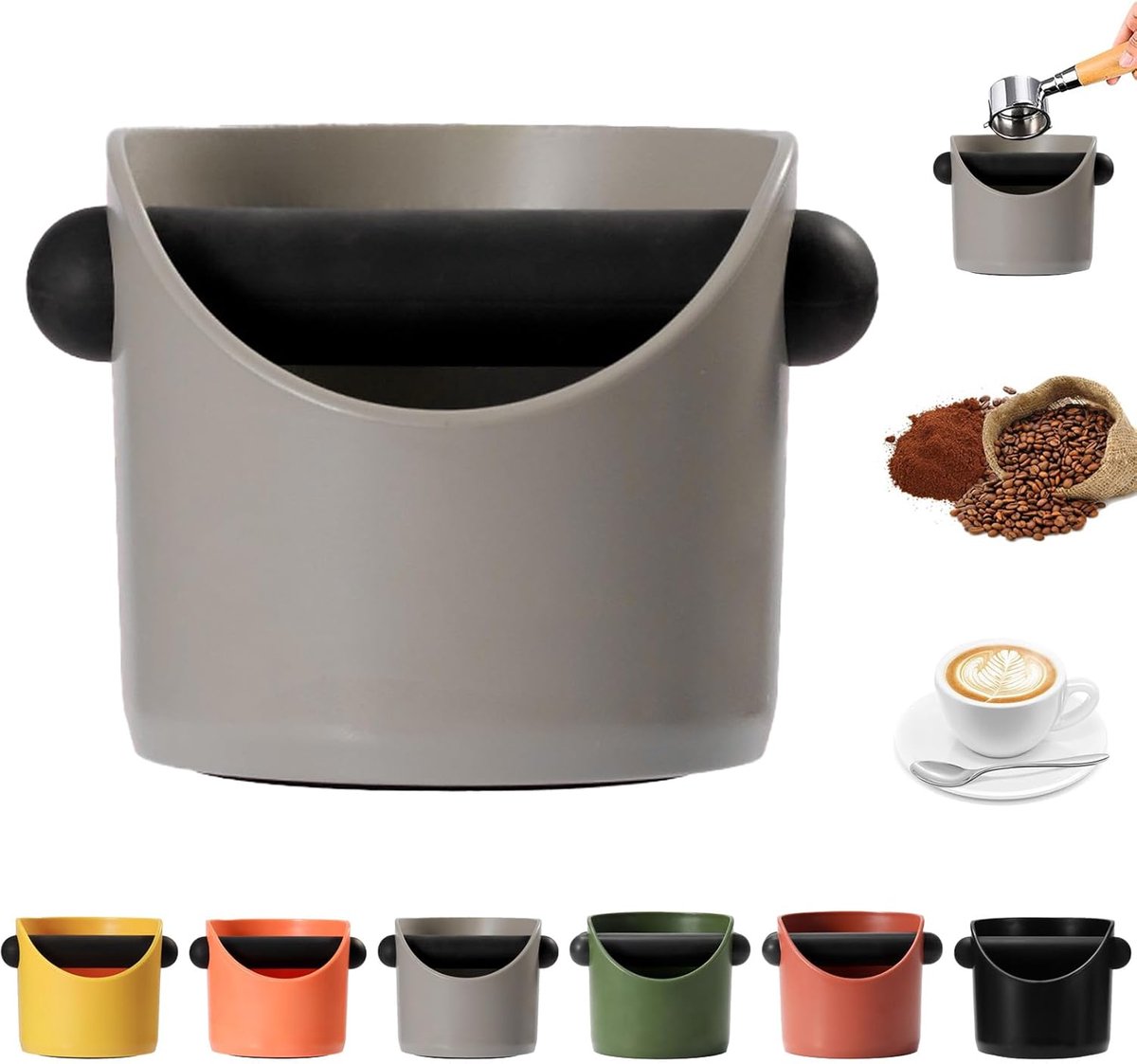 Afklopbak,Kleine Espresso Afklopbak,Grijze Koffiegrutten Container Afklopbak,met Schok-Absorbing Verwijderbare Afklopbalk en Anti-Slip Basis,Grind Barista Accessoires