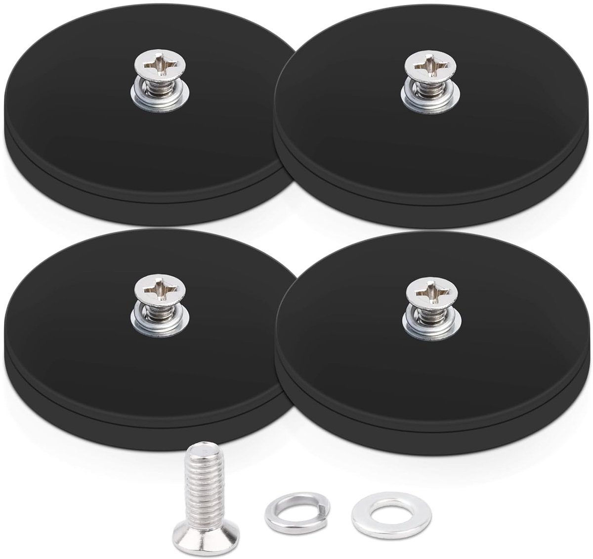 Magneten met M4-schroefdraadbouten, 43 mm, 15 kg hechtkracht, rubber, zwart, rond, magneet om vast te schroeven, schroefdraadmagneet